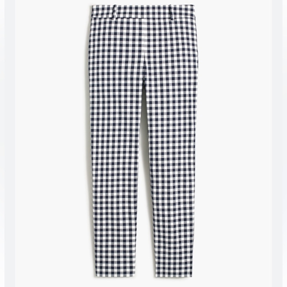 J. Crew Factory Navy Gingham Winnie Ankle Cotton Stretch Preppy Pants Size 0 - Picture 15 of 15